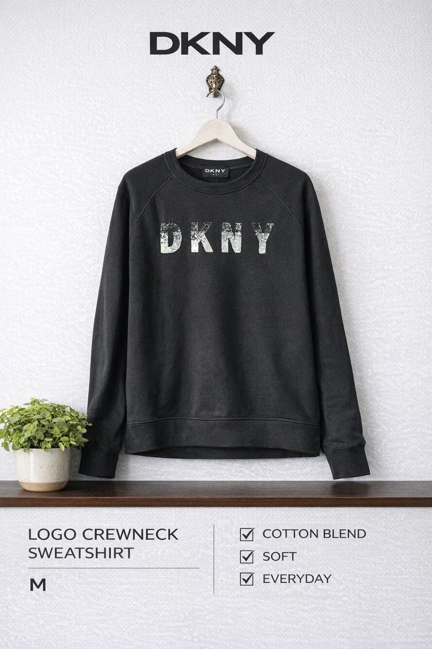 DKNY Jeans Sweatshirt Womens Medium Black Logo Crewneck Pullover